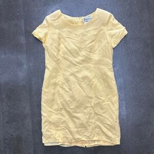 Vintage 90s Yellow Adolfo Studio Short Sleeve A Line Dress Women's 14